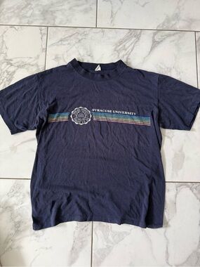 Vintage Syracuse University 70s 80s True Velva Sheen Rainbox Graphic Cotton Tee